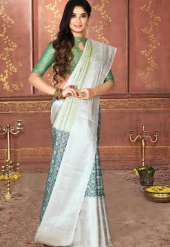 Kanchipuram Saree in Dark Teal Blue