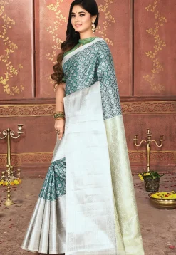 Kanchipuram Saree in Dark Teal Blue
