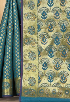 Kanchipuram Saree in Dark Teal Blue