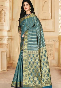 Kanchipuram Saree in Dark Teal Blue