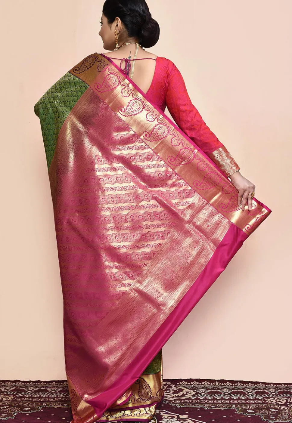 Kanchipuram Saree in Green and Golden