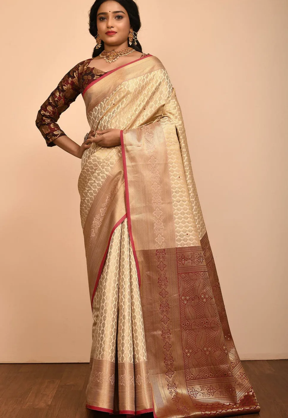 Kanchipuram Saree in Light Beige