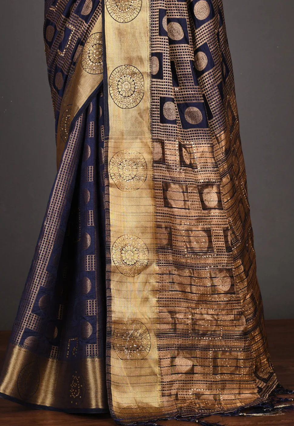 Kanchipuram Saree in Navy Blue and Antique