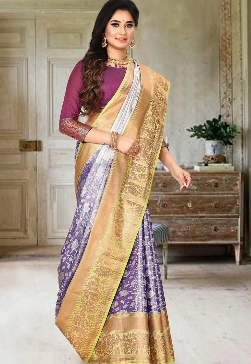 Kanchipuram Saree in Navy Blue
