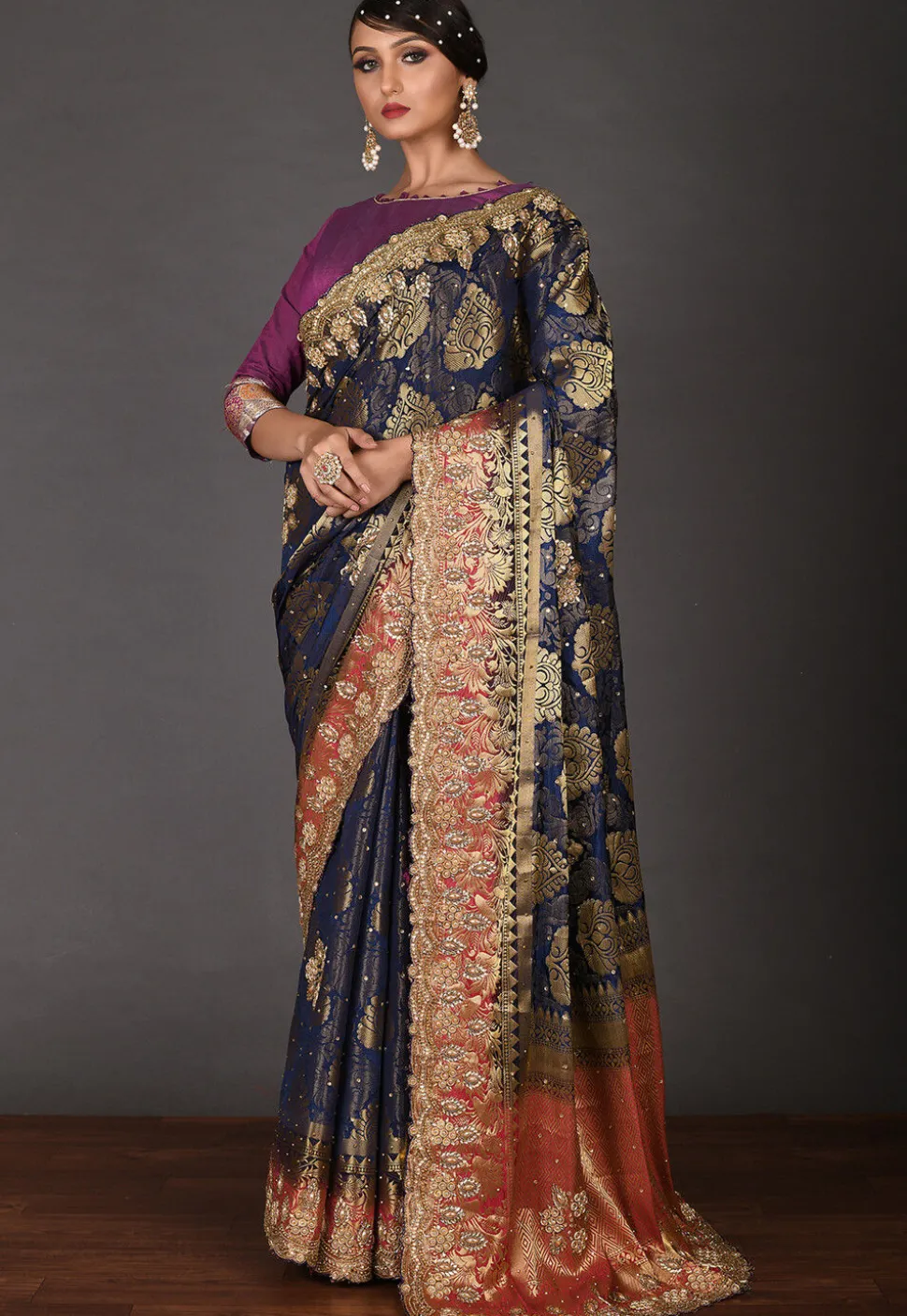 Kanchipuram Saree in Navy Blue