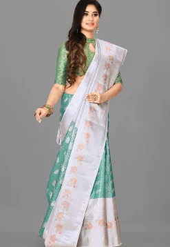 Kanchipuram Saree in Teal Green