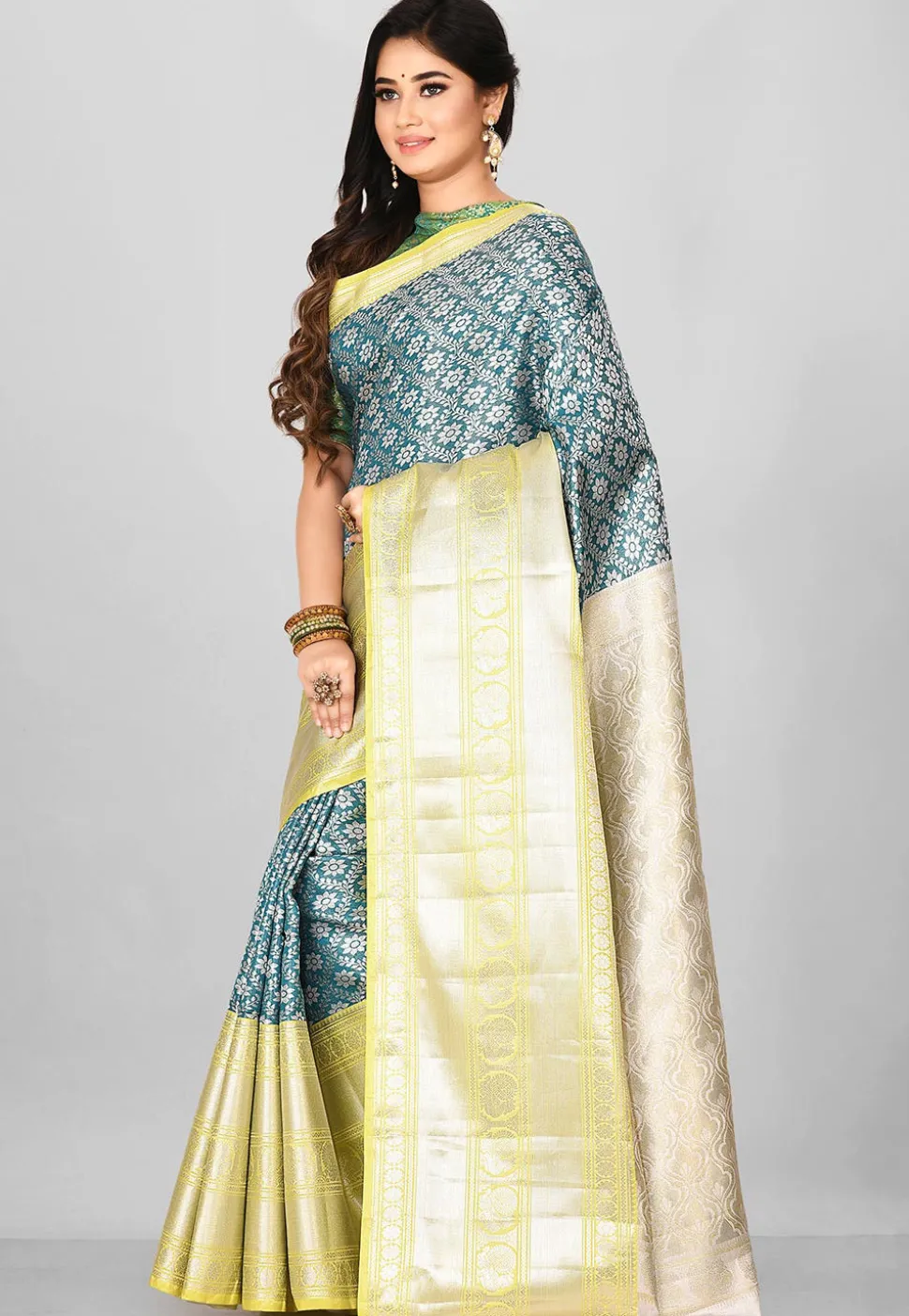 Kanchipuram Saree in Teal Blue