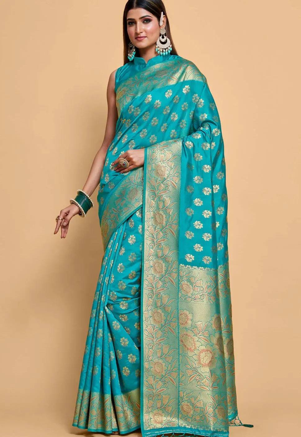 Kanchipuram Saree in Turquoise