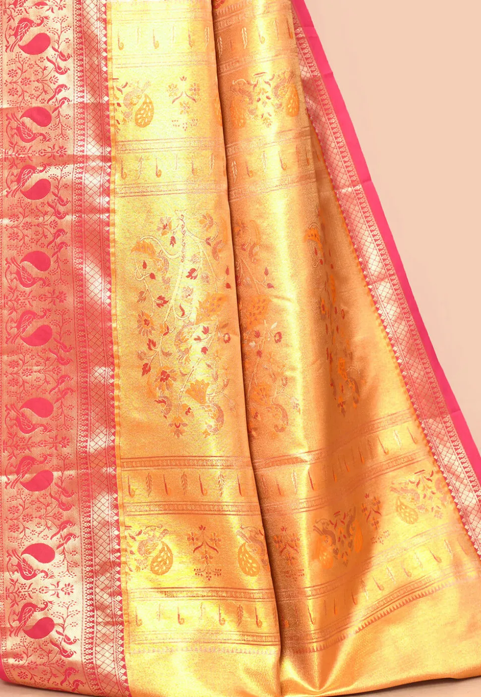 Kanchipuram Saree in Yellow and Silver Dual Tone