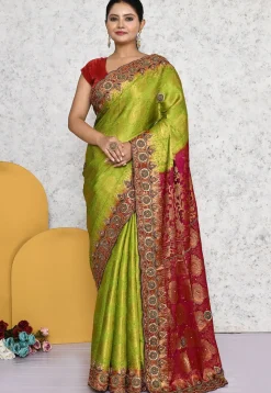 Kanchipuram Scalloped Saree in Olive Green