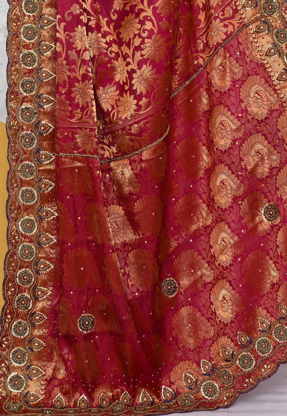 Kanchipuram Scalloped Saree in Olive Green