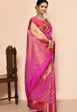 Kanchipuram Silk Embellished Saree in Pink