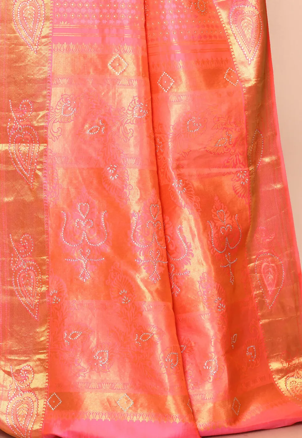 Kanchipuram Silk Embellished Saree in Peach