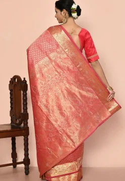 Kanchipuram Silk Embellished Saree in Coral Pink