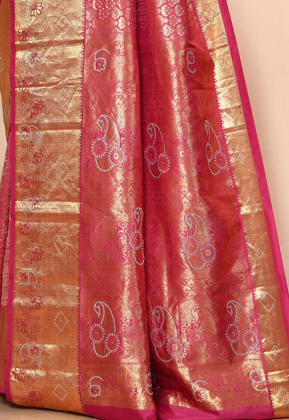 Kanchipuram Silk Embellished Saree in Pink