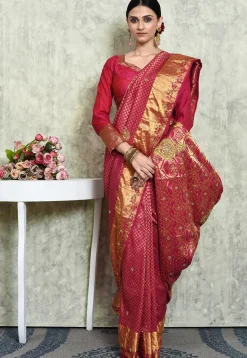 Kanchipuram Silk Embellished Saree in Fuchsia