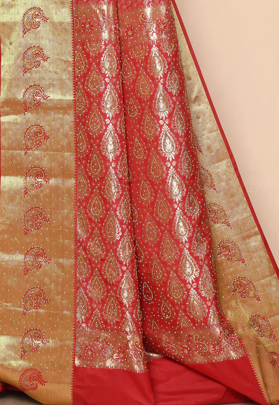 Kanchipuram Silk Embellished Saree in Red