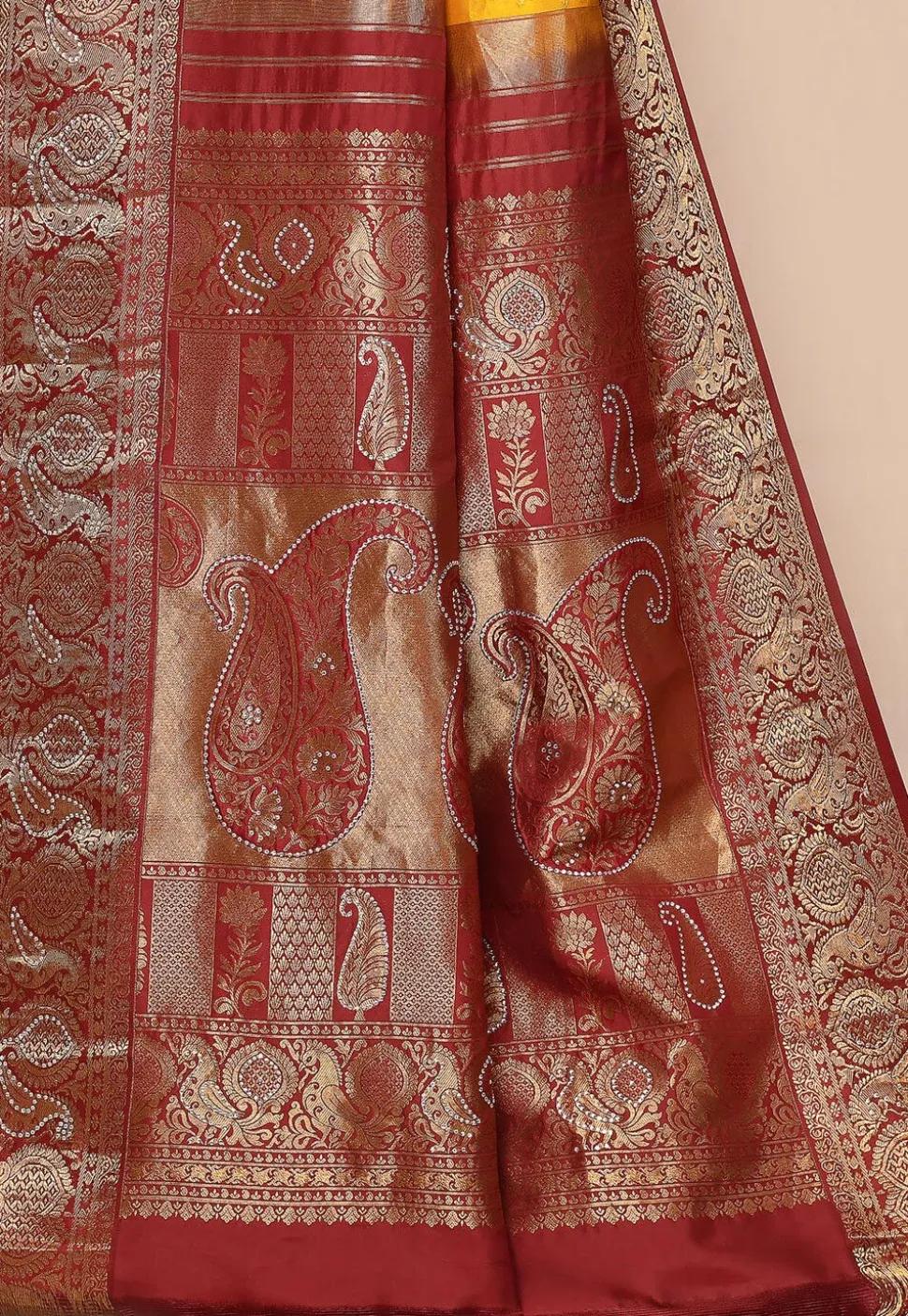 Kanchipuram Silk Embellished Saree in Yellow