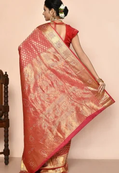 Kanchipuram Silk Embellished Saree in Coral Pink