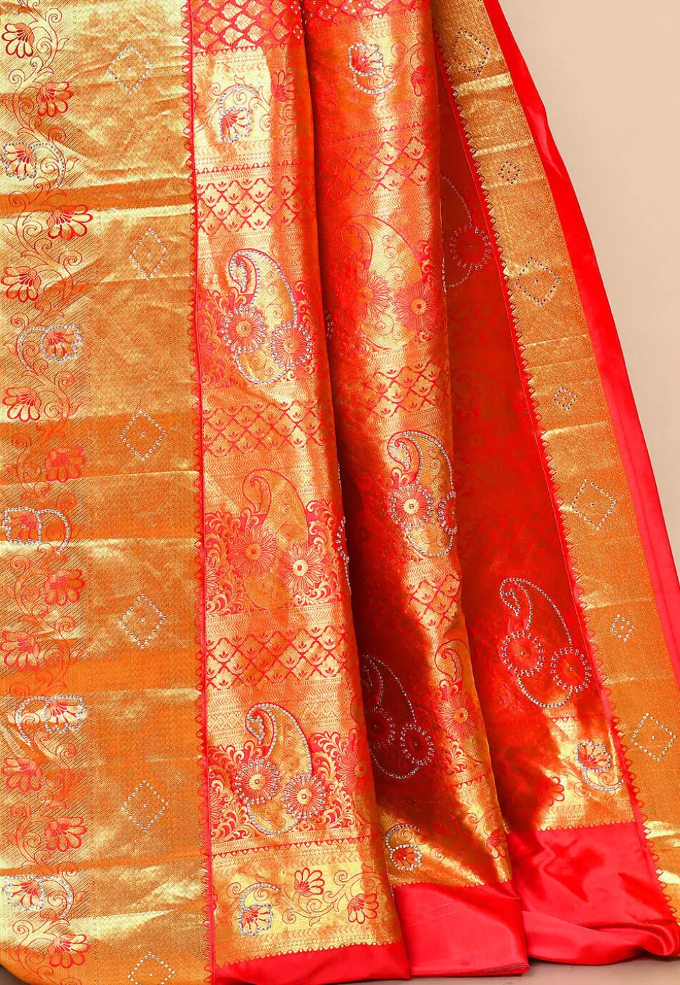 Kanchipuram Silk Embellished Saree in Red