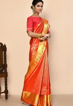 Kanchipuram Silk Embellished Saree in Red
