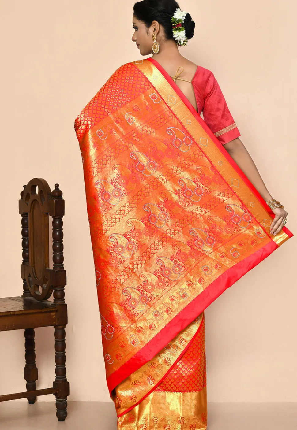 Kanchipuram Silk Embellished Saree in Red