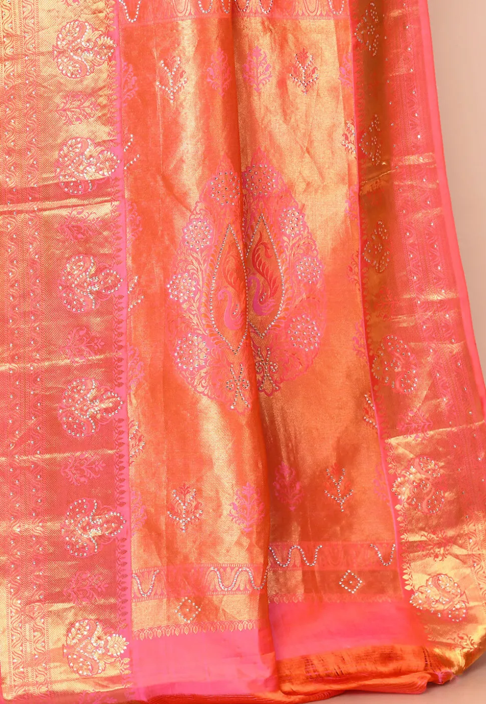 Kanchipuram Silk Embellished Saree in Peach