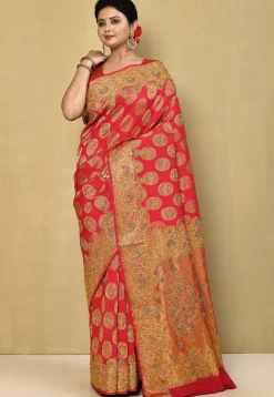 Kanchipuram Silk Saree in Coral Red