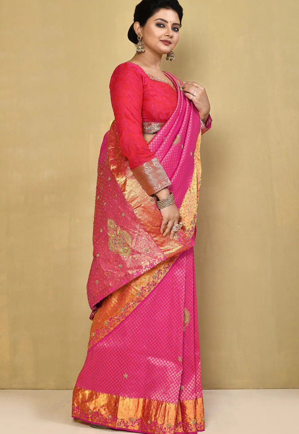 Kanchipuram Silk Saree in Fuchsia