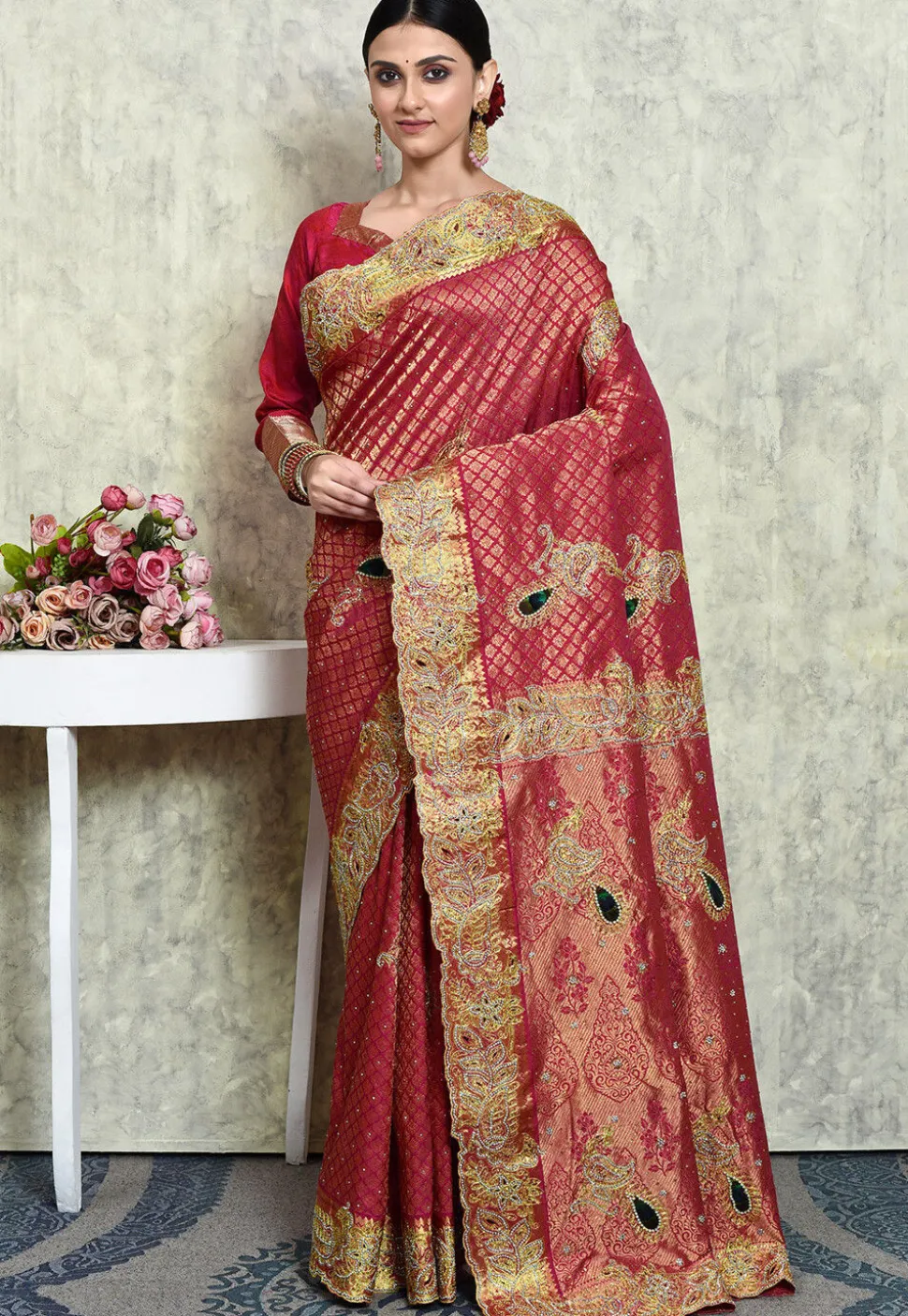 Kanchipuram Silk Saree in Dark Pink