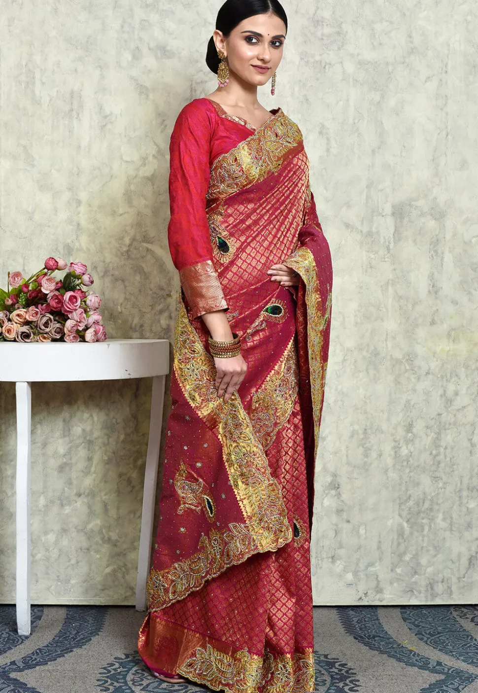 Kanchipuram Silk Saree in Dark Pink