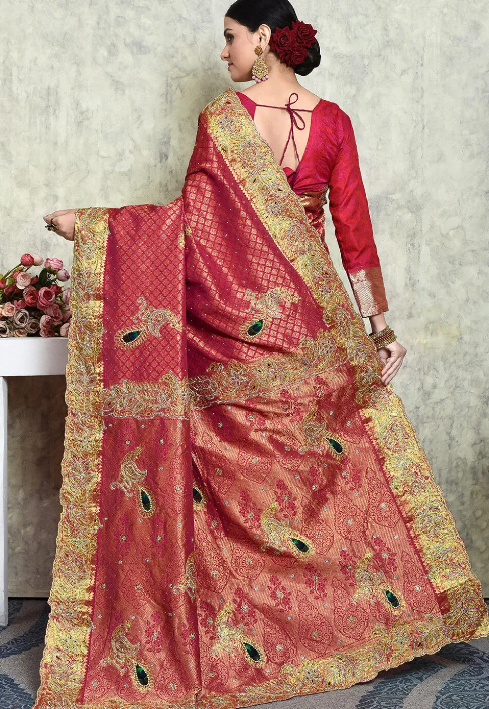 Kanchipuram Silk Saree in Dark Pink