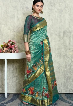 Kanchipuram Silk Saree in Teal Green