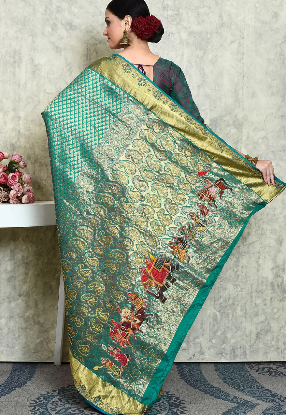 Kanchipuram Silk Saree in Teal Green