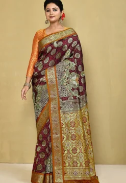 Kanchipuram Silk Saree in Dark Maroon