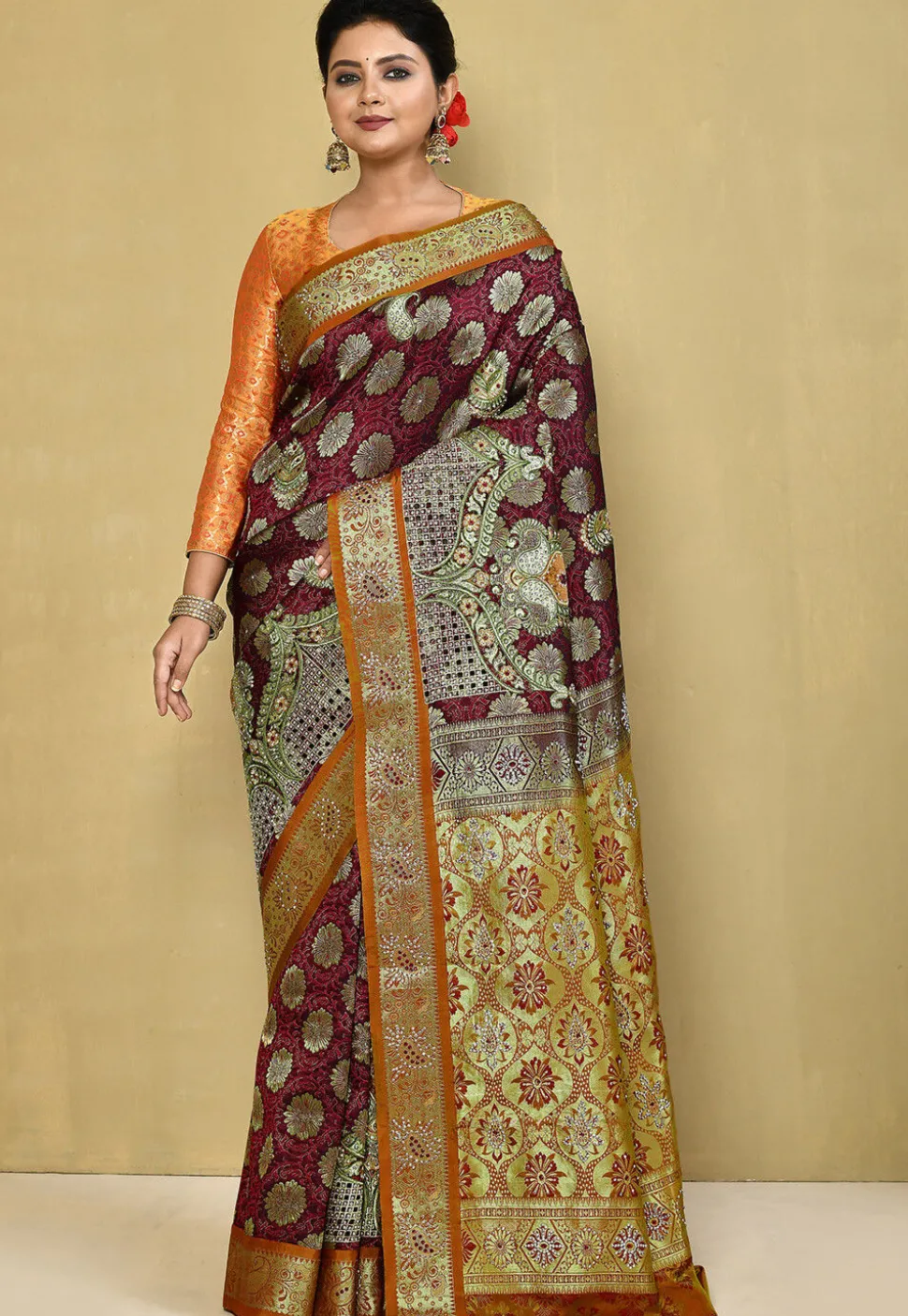 Kanchipuram Silk Saree in Dark Maroon