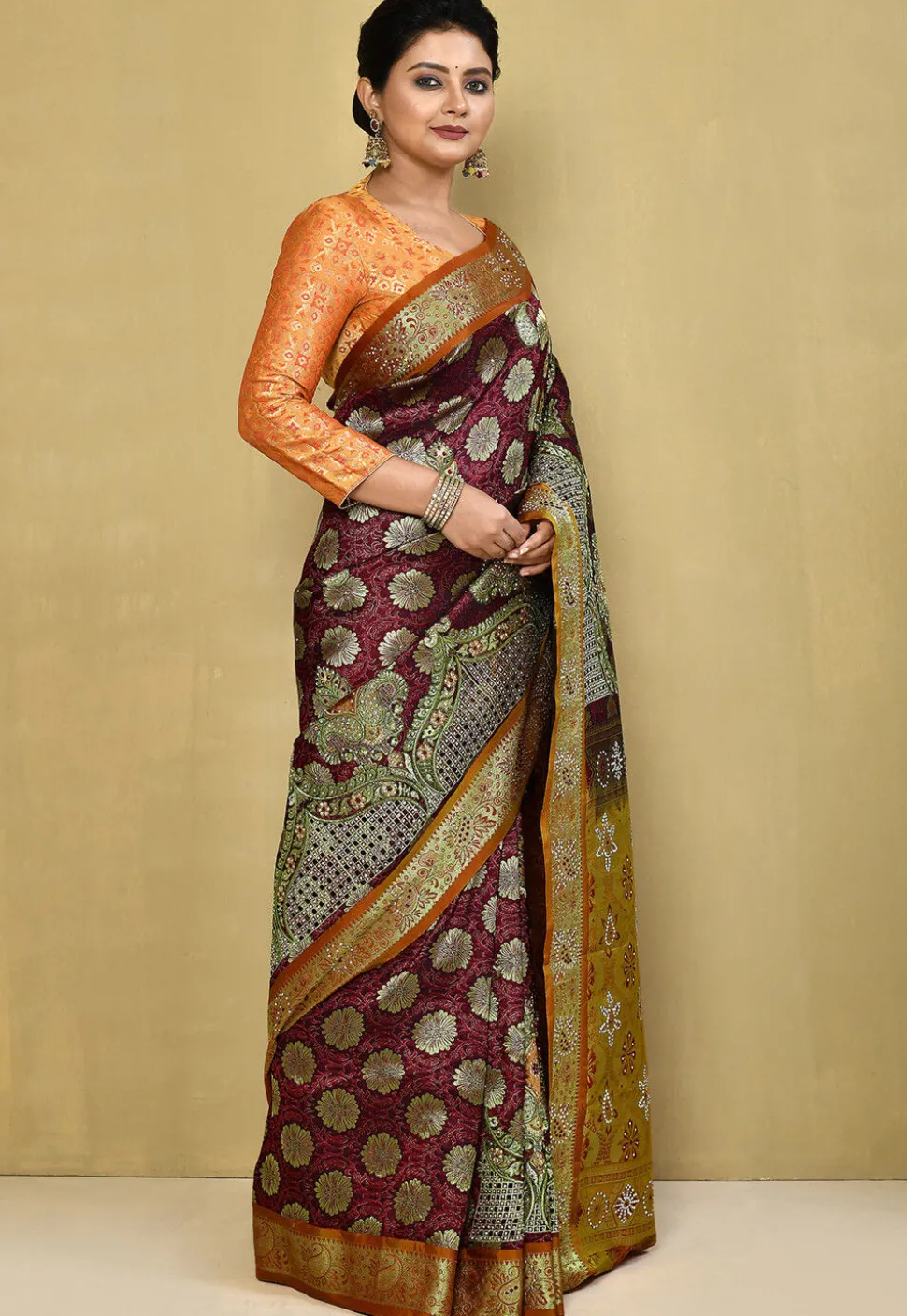 Kanchipuram Silk Saree in Dark Maroon