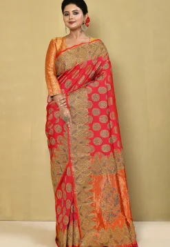 Kanchipuram Silk Saree in Coral Red