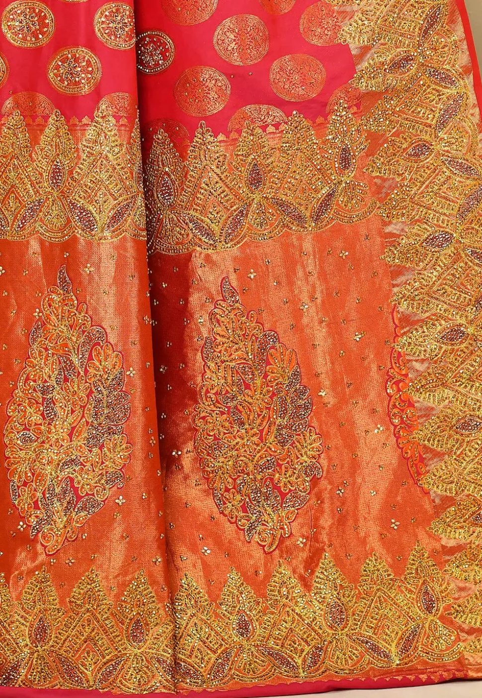 Kanchipuram Silk Saree in Coral Red