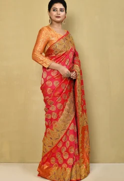 Kanchipuram Silk Saree in Coral Red