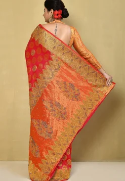 Kanchipuram Silk Saree in Coral Red