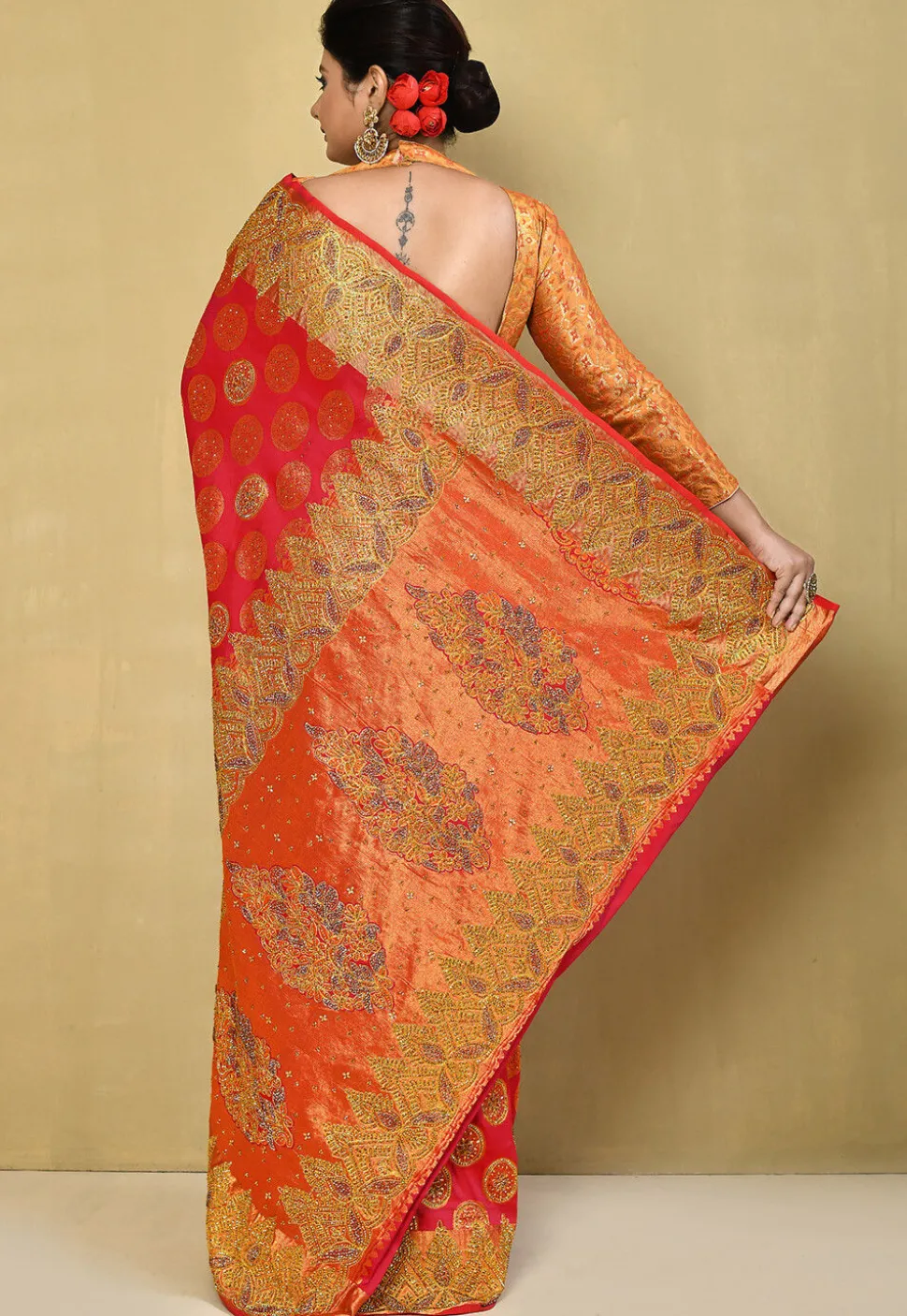 Kanchipuram Silk Saree in Coral Red