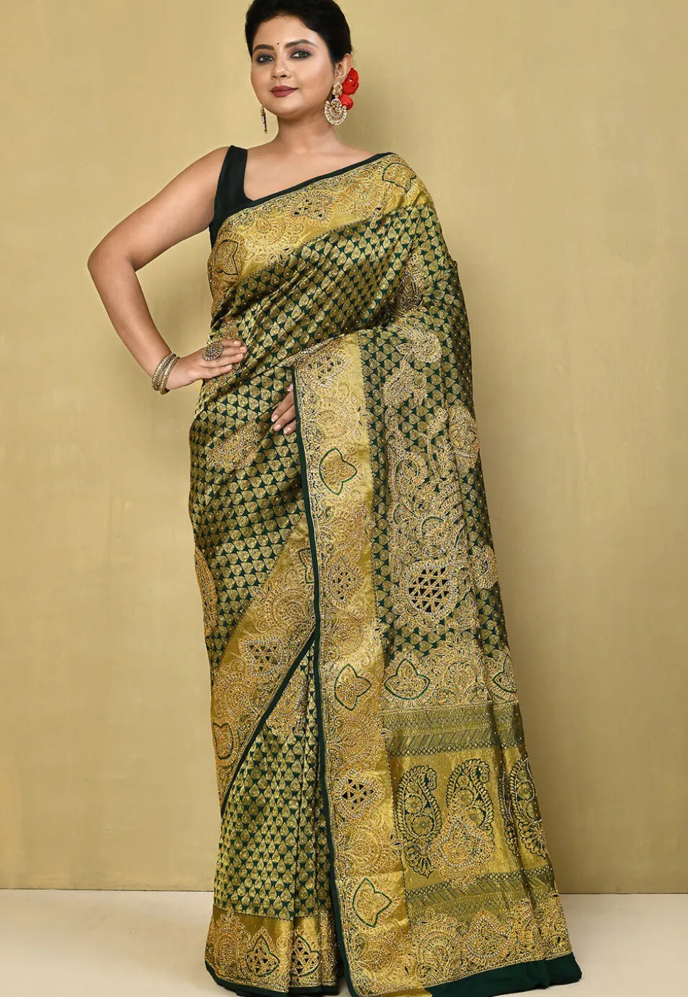 Kanchipuram Silk Saree in Dark Green