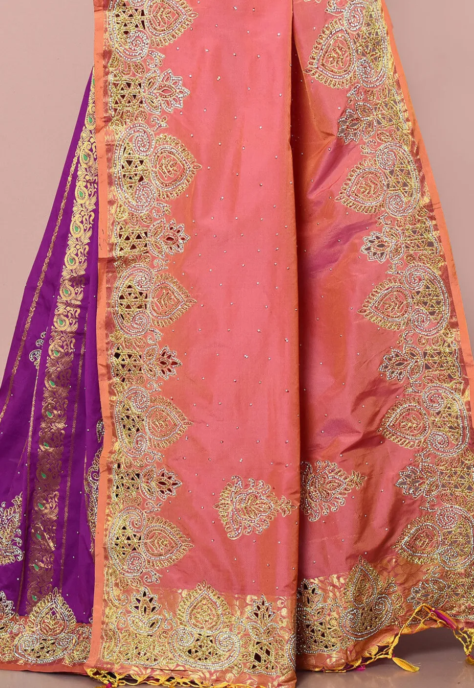 Kanchipuram Silk Two Part Saree in Orange and Purple