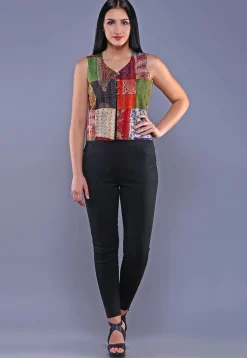 Kantha Embroidered Pure Silk Jacket in Multicolor