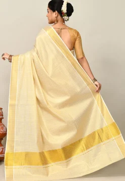 Kerala Kasavu Pure Cotton Saree in Beige