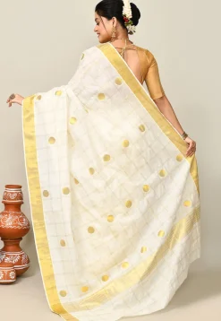 Kerala Kasavu Pure Cotton Saree in Off White