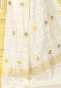 Kerala Kasavu Pure Cotton Saree in Off White