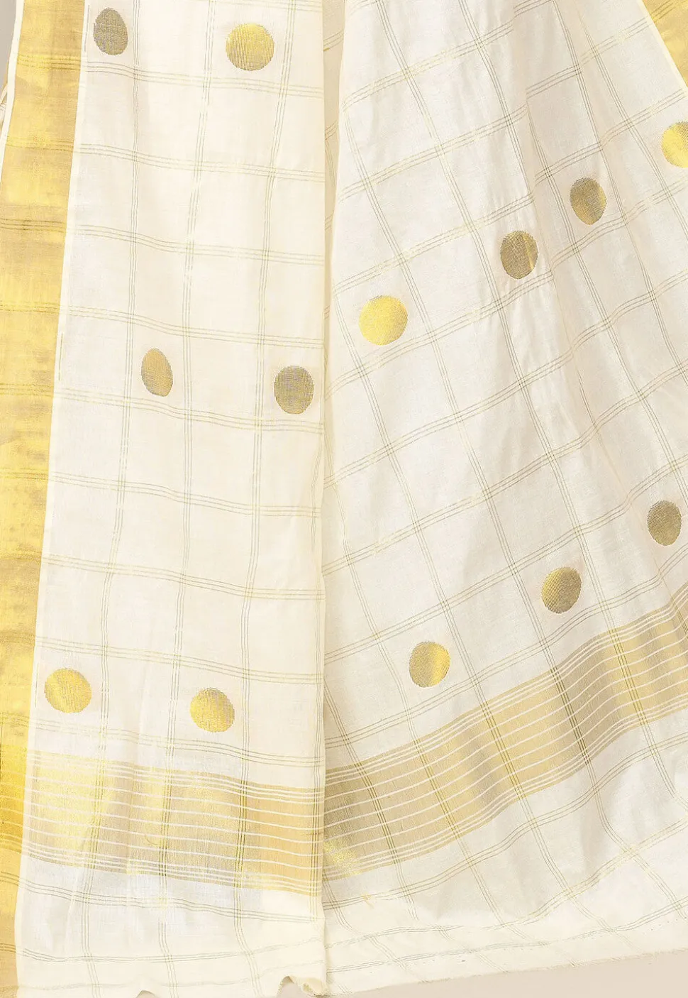 Kerala Kasavu Pure Cotton Saree in Off White