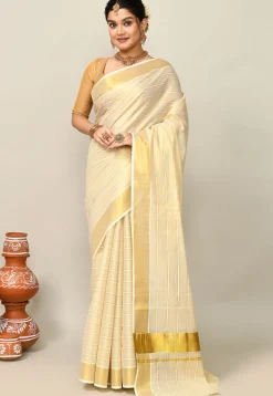 Kerala Kasavu Pure Cotton Saree in Beige